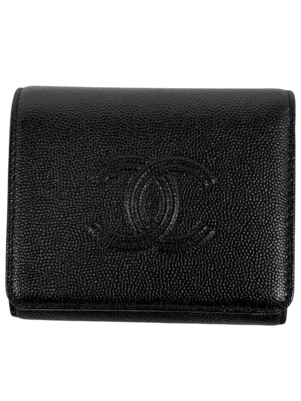 Chanel CC Logo Trifold Wallet Caviar Leather Black